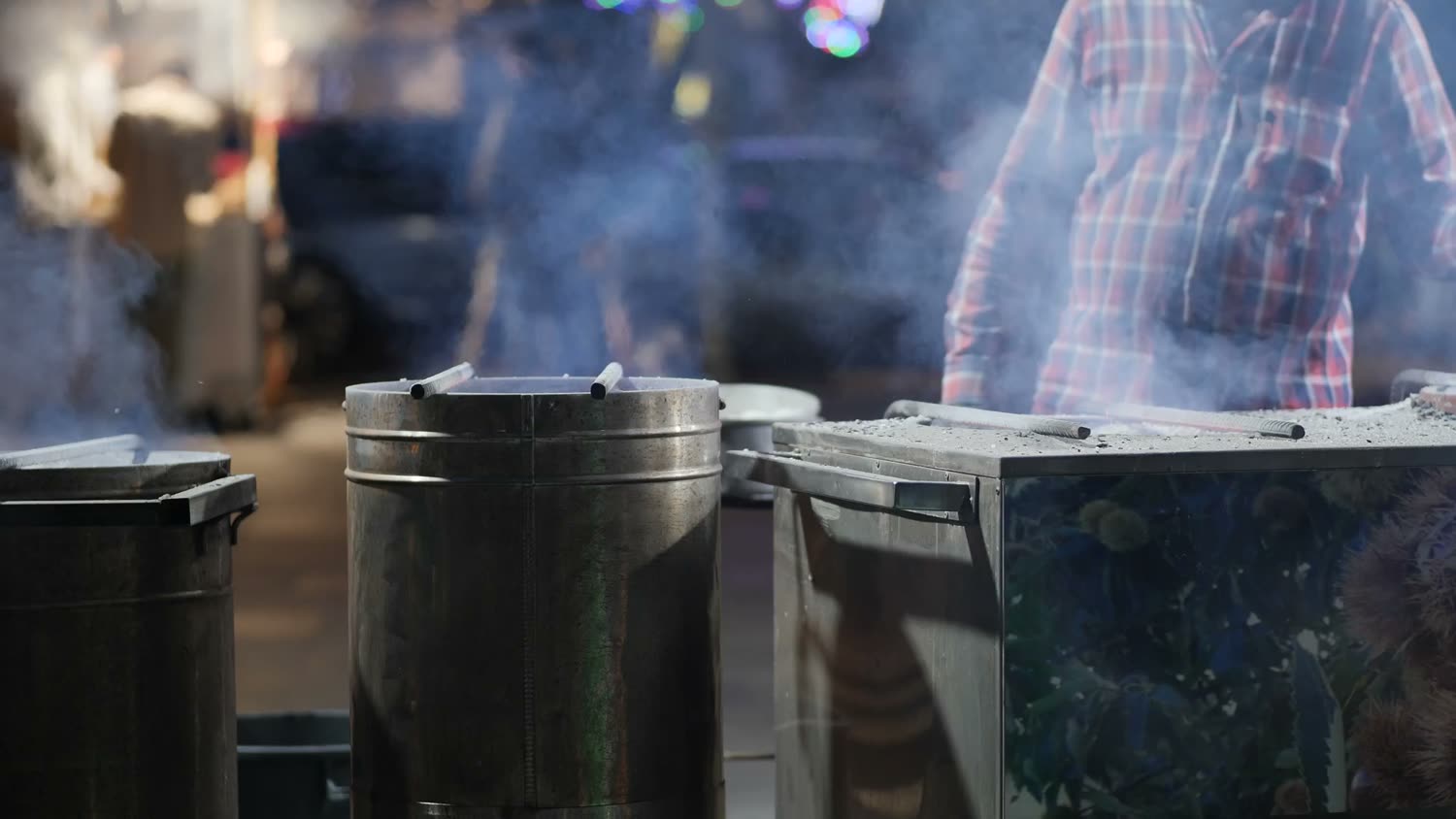 Smoke rising from the grill