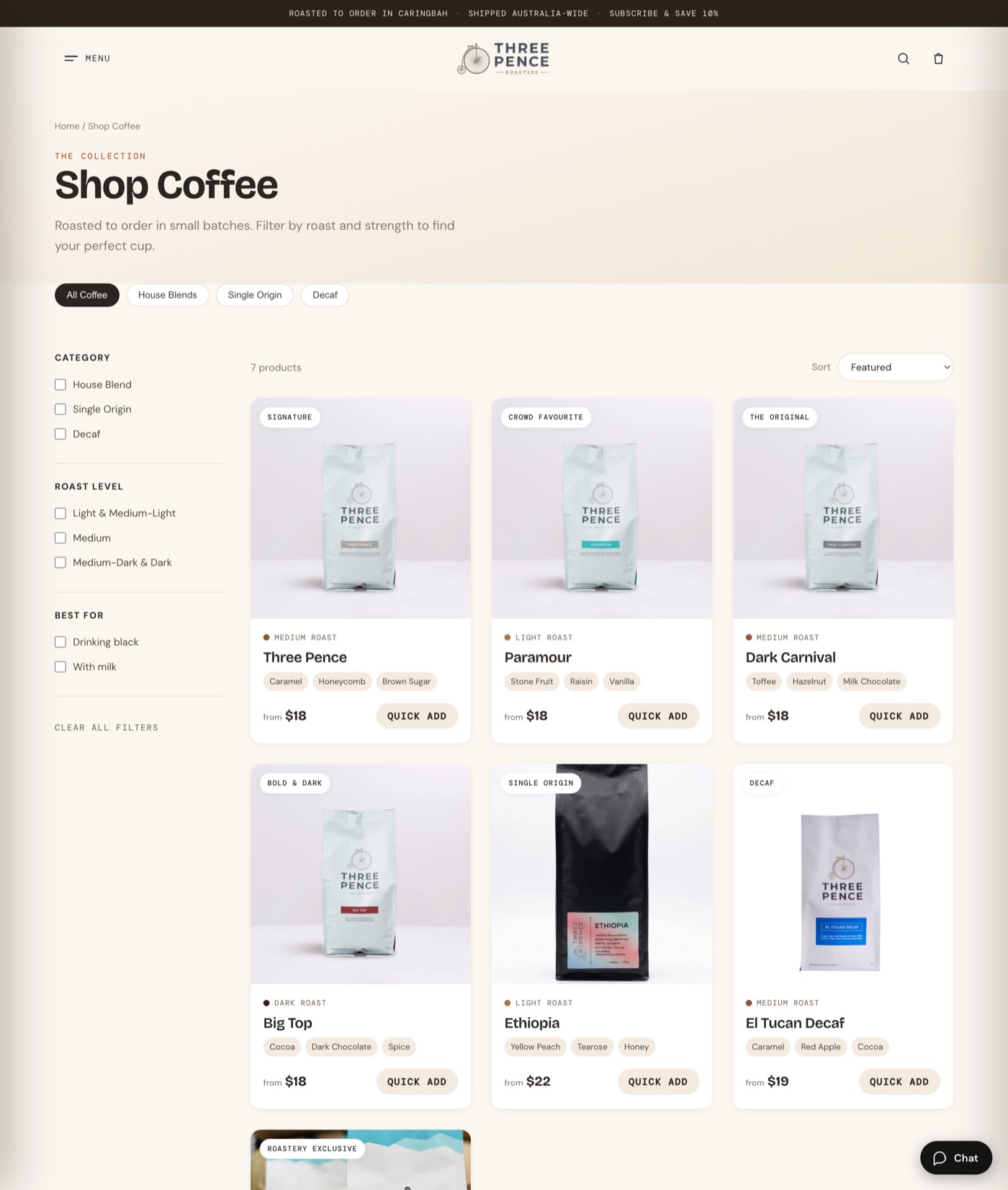 Shop page — Three Pence Roasters